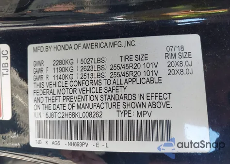 2019 Acura Rdx A-Spec Package из США, поврежденный, VIN 5J8TC2H68KL008262